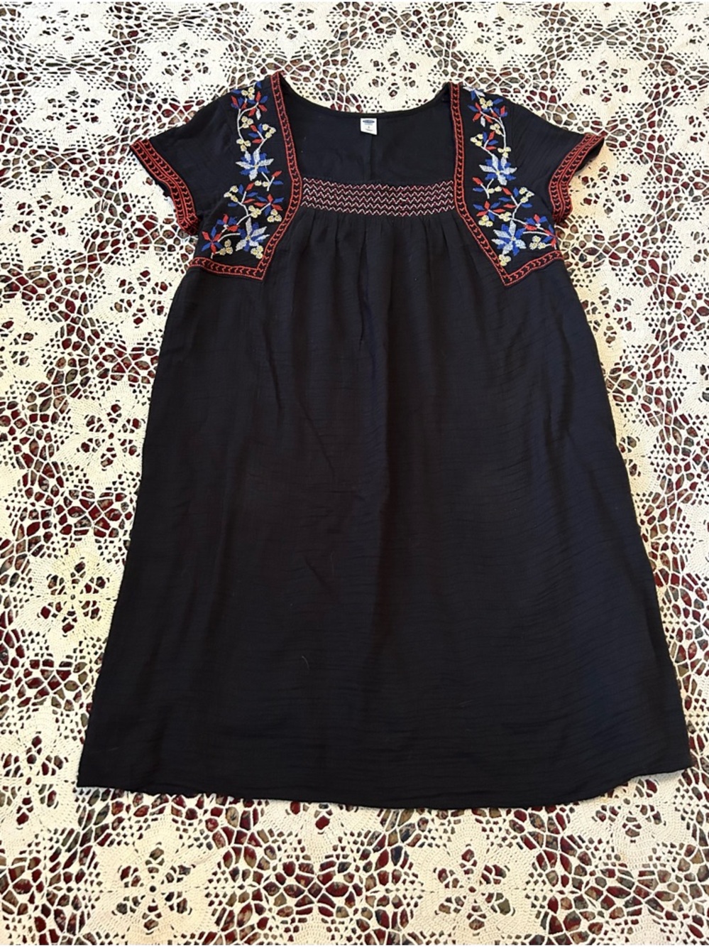 Black Embroidered Dress with Blue Floral Accents